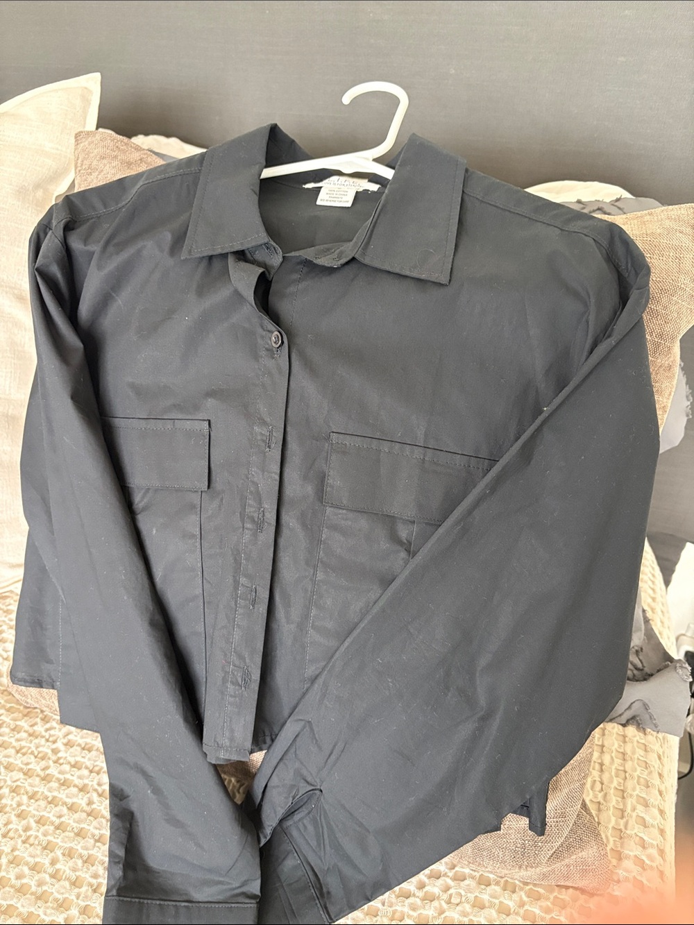 Women’s Black Cropped Button-Front Work Shirt Jacket